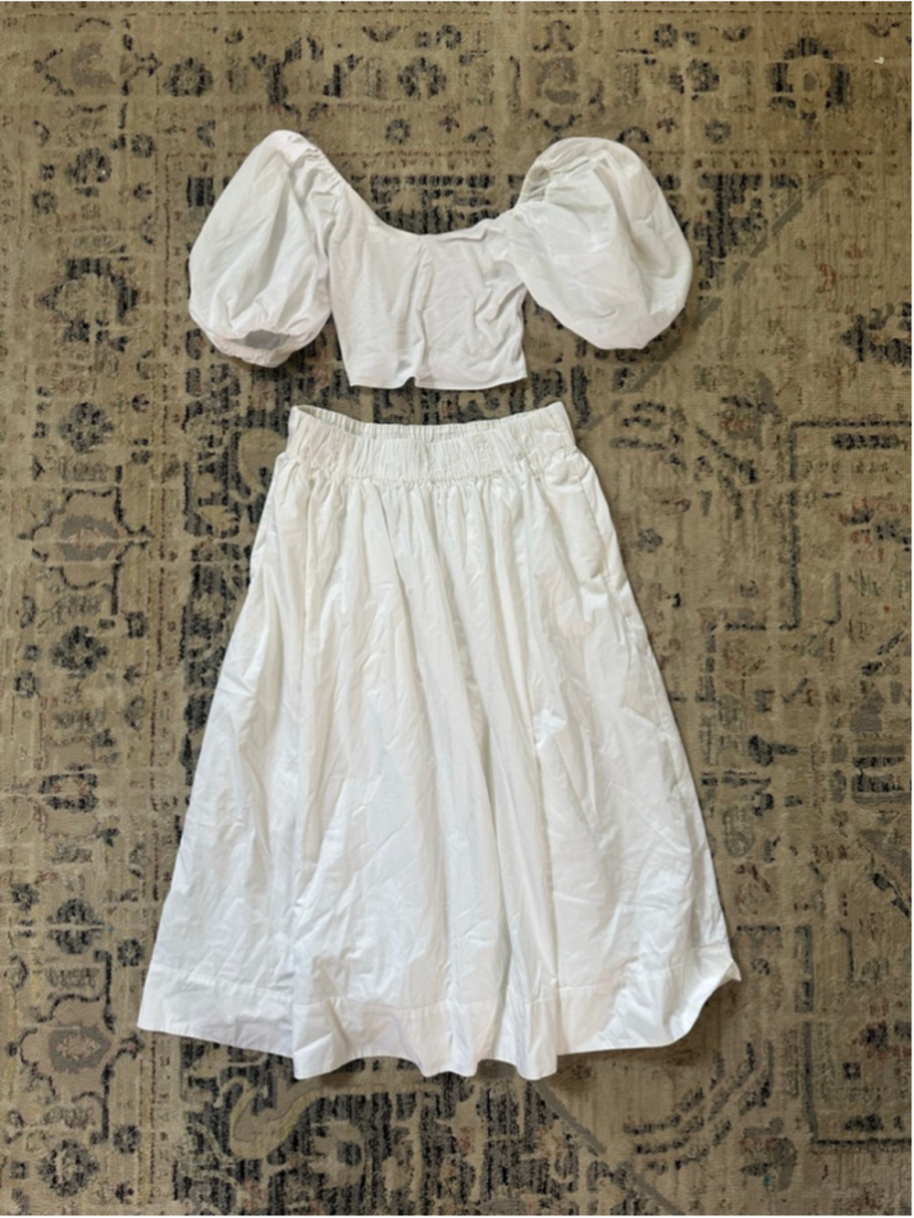 Women's Abercrombie & Fitch White Midi Skirt & Crop Top Set